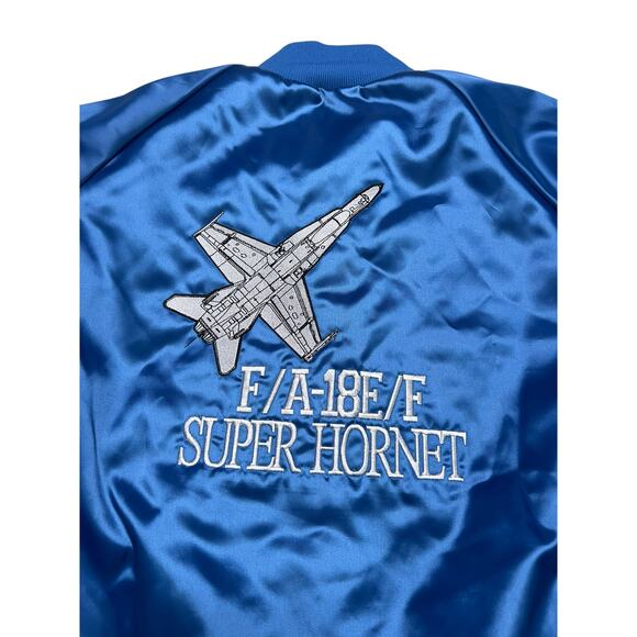 Vintage 80s F/A-18E/F Super Hornet Satin Blue Bomber Jacket - USA - size XL‎ - Picture 2 of 9